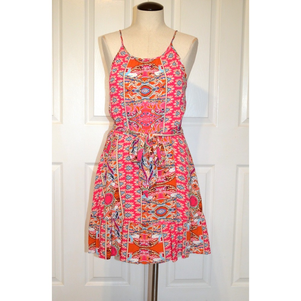 Pretty Garden Dress Women's M‎ Pink Floral Pattern Spaghetti Straps Ruffle Hem